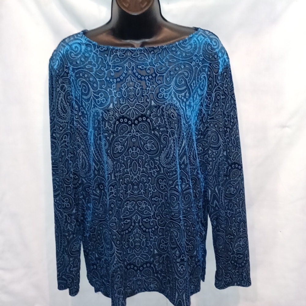 Dialogue blouse navy/ semi sheer stretchy, M